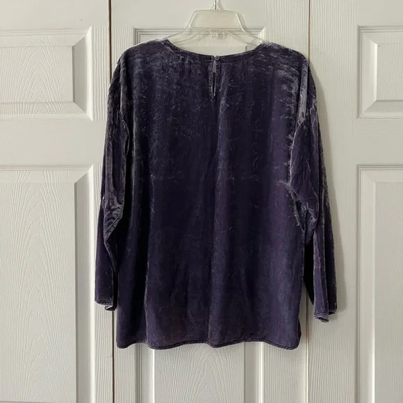 EUC— Eileen Fisher Purple Crushed Velvet Top With 3/4 Sleeves - Picture 2 of 8
